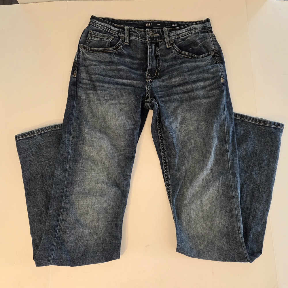 Men's BKE Jake Jeans 32x38 Blue Straight Leg Premium Stretch
